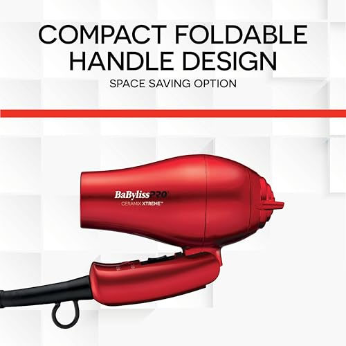 BaBylissPRO Ceramix Xtreme Ceramic Travel Hairdryer, Red, 1 Count