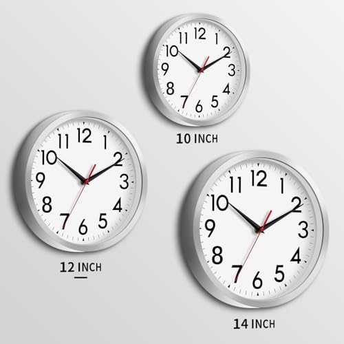 DAXSMY 12 Inch Wall Clock Battery Operated Silent Non Ticking Analog Modern Decorative for Office Kitchen Outdoor Living Room Classroom Bedroom Bathroom School(Silver) - Thumbnail 4
