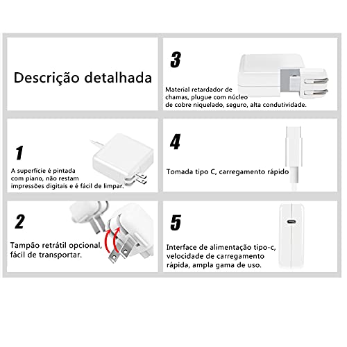 KHBOV 96W Carregador Mac Book Pro, Carregador Rápido USB C Laptop, Carregador de Telefone PD, Compat