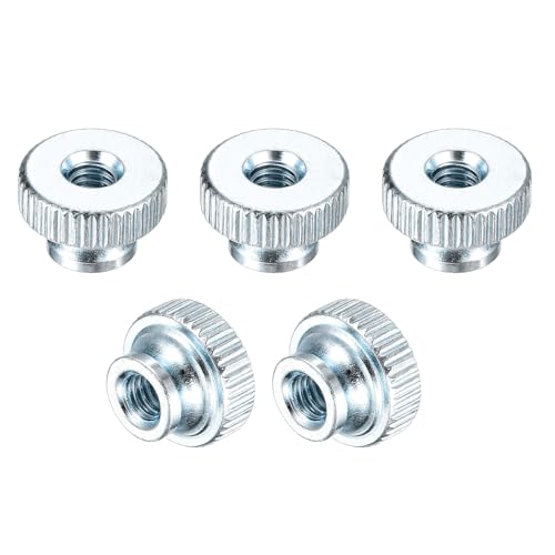 sourcing map Knurled Thumb Nuts, 5Pcs M4 x 12 x 8mm Carbon Steel Knurled Nut, Adjusting Round Knobs Fasteners Nuts for 3D Printer Parts, Blue White