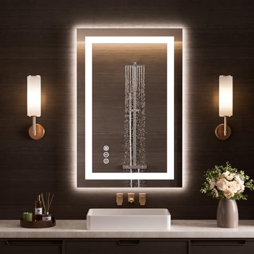 Image of LOAAO 20 inchx34 inch LED Bathroom Mirror with Lights, Anti-Fog, Dimmable, Backlit + Front Lit, Lighted Bathroom Vanity Mirror for Wall, Memory Function