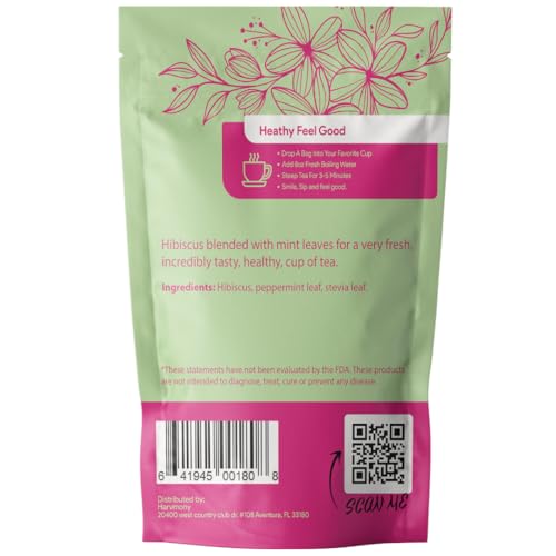 Hibiscus Mint Herbal Tea &ndash; 30 Tea Bags &ndash; Caffeine-Free, Antioxidant-Rich Botanical Blend for Wellness & Daily Comfort &ndash; Refreshing Herbal Infusion