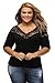 Beauty Decor Plus Off Shoulder V Lace Neckline Spliced Curve 3/4 Sleeve Top Black XXL