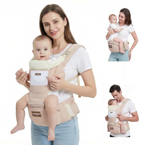 Baby Carrier with Hip Seat, 6-in-1 Baby Carrier Newborn to Toddler, Adjustable Detachable Infant Toddler Carrier, Hands-Free Baby Holder, All Seasons, Perfect for Shopping Travelling