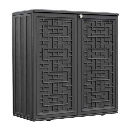 Image of ZZM Indoor/Outdoor Storage Cabinet Waterproof with Doors and 1 Metal Shelf