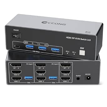 CCONG 8K@60Hz HDMI DisplayPort KVM Switch for 3 Monitors and 2 Computers