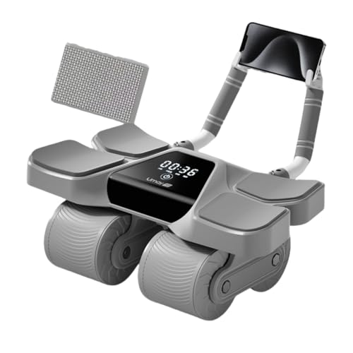 腹筋ローラー アブローラー 四輪 膝マット付き オートリターン 静音 筋トレ 初心者 上級者 男性 女性 エクササイズホイール 組立簡単 ダイエット器具 トレーニング器具 (カウントスタイル,グレー)