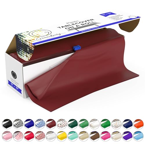 Grandipity Plastic Rectangular Tablecloth Roll, 54x100' Burgundy, Disposable with Cutter Box, Wrinkle-Resistant, Waterproof, for Parties & Events