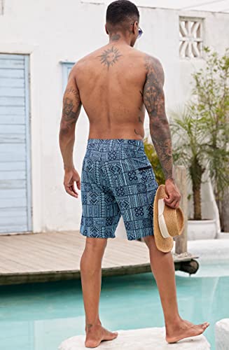 Alisister Mens Swim Trunks With Compression Liner Big Tall Geometry Bathing Suit Surf 3D Striped Tribe Pattern Board Shorts Zipper Pocket Summer Beach Quick Dry Swimwear Green #TOP2