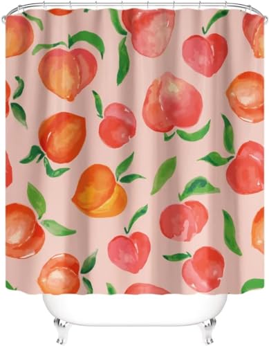 Duschvorhang 100x200 cm Pfirsiche Duschvorhang Fruchtmuster Bad Vorhang Anti Schimmel Wasserdicht 3D Shower Curtains Waschbar Polyester Stoff Duschvorhänge für Badewanne Badezimmer D-450