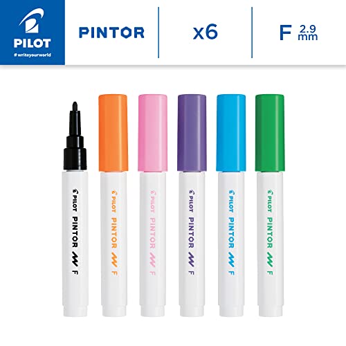 PILOT PINTOR Kreativmarker – 6 Stück in F – Fun-Farben – Farbmarker-Stifte für DIY-Projekte, für fast alle Oberflächen, schnell trocknend und gut deckend