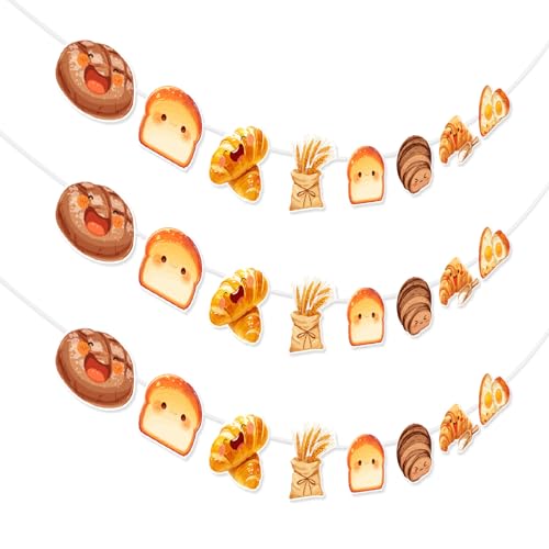 SHADOAMP 3pcs Bread Party Decorations Garland, Breakfast Bread Party Decorations Bread Hanging Garland Bakery Toast Bread Grain Pre-Strung Garland for Bread Themed Birthday Baby Shower Party Supplies