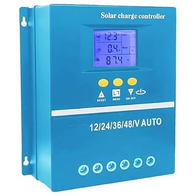 60A MPPT Solar Charge Controller, Auto 12V 24V 36V 48V, with LCD Backlight Display, Multiple Protections, Heavy-Duty Plastic Shell, Safe Battery Charging, 7.3x7.7x2.7 in