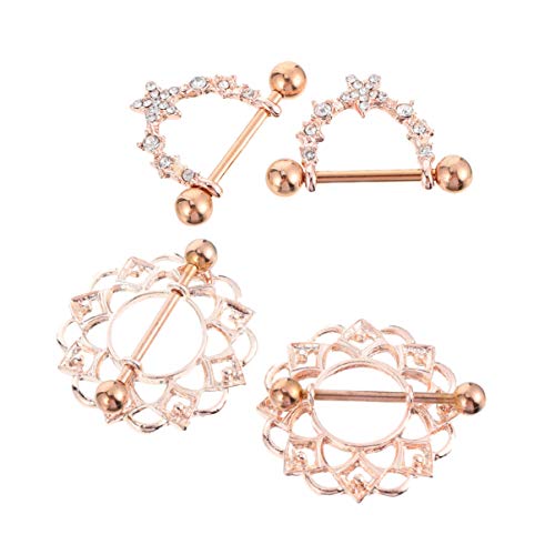 2 pares de anéis de mamilo sem piercing de strass para mamilo, de aço inoxidável, grampos de mamilo,