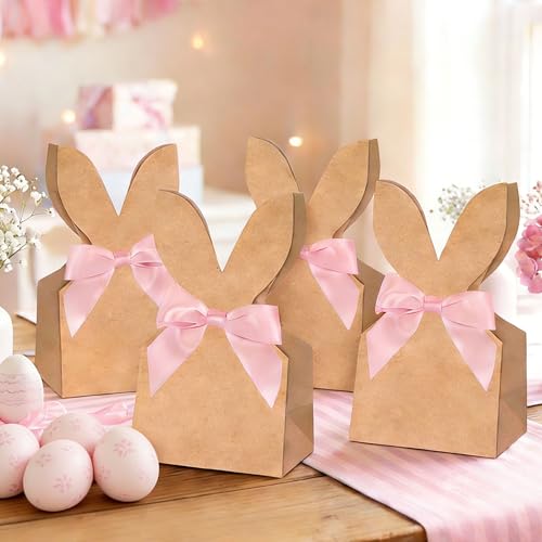 Pink Bow Brown Vintage Bunny Gift Bag Bunny Bag Party Favor Bag