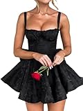 Gekaioe Bow Corset Homecoming Dress for Teens Short Black Satin Spaghetti Straps Cocktail Gowns Applique Mini Puffy HOCO Evening Party Gowns Chrismas US12