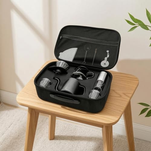 Kit café filtro con molinillo térmico portátil y estuche protector 7