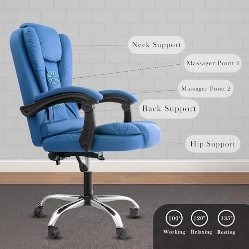 Image of Casa Copenhagen Italia Premium Leatherette Office Chair for Work | Boss Chair, Ergonomic Executive, Luxurious Cushioned Arms & Seat, 2 Point Back Massager, Heavy Duty Metal Base (Royal Blue)