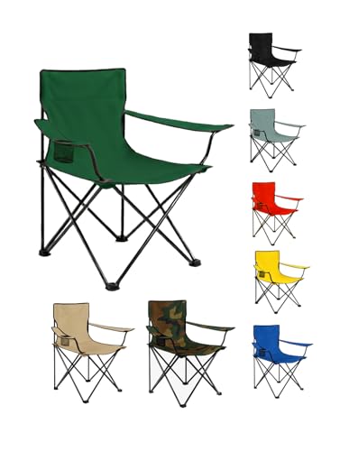 Jardin202 - Silla de Camping Plegable de Acero con Reposabrazos y Funda con Asas- 80x80x50 cm, Resistente al Agua - Ideal para Exterior | Unidad (Verde)