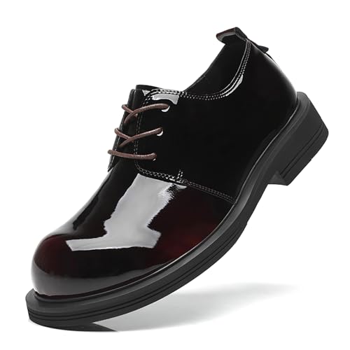 Men's Patent Leather Lace Up Platform Oxfords Classic Round Toe Derby Dress Shoes for Business Wedding Tuxedo Formal