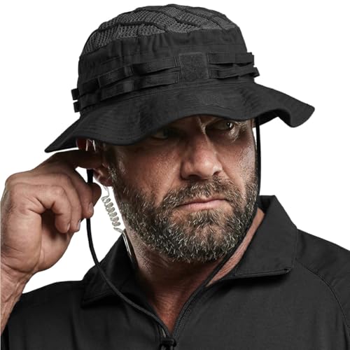 CQR Mens Tactical Boonie Hat Breathable Packable Sun Hat for Hunting Hiking Fishing Shooting and Outdoor Activities Sentinel Black Small-Medium