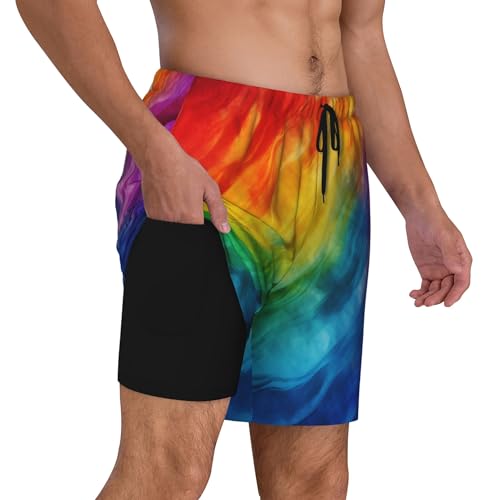 Mens Gay Pride LGBT Rainbow Printed Swim Trunks with Compression Liner Quick Dry 2 in 1 Board Shorts with Pockets3