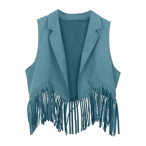 Tassel Vest for Girls Boys, Western Oktoberfest Vest Cowboy Fringe Jacket for Halloween Cosplay Sleeveless Waistcoat
