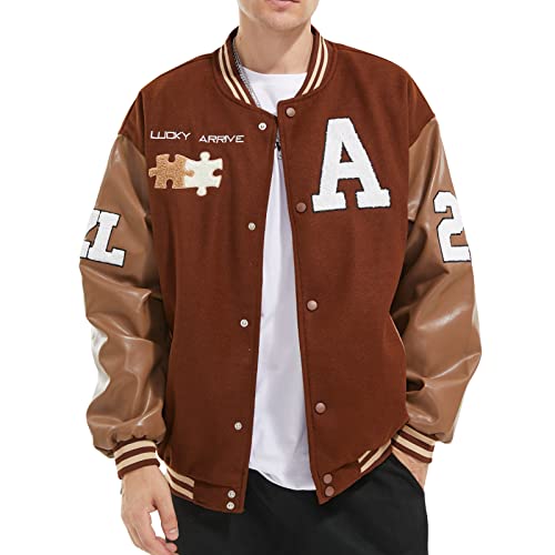 Image of Varsity Jacket Unisex Y2K Embroidered Letterman Bomber Jacket Casual Baseball Jackets
