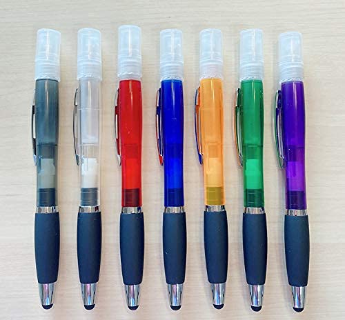 7本セット スプレー容器 ボールペン タッチペン 3in1 携帯用 除菌 消臭 香水 フレグランス アトマイザー 黒ボールペン 回すタイプ インフルエンザ対策 ミニスプレー 詰め替え 便利グッズ 持ち運び スプレー 香水瓶 (ブルー)