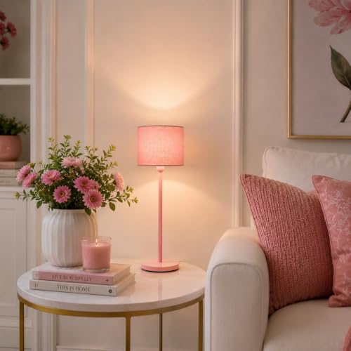 Image of THE GRANDEUR Table Lamp with Fabric Shade, 55 cm, Pink, Metal Base