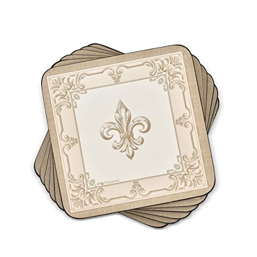 Pimpernel Fdc-Fleur De Lys Collection Coasters | Set Of 6 | Cork Backed Board | Heat And Stain Resistant | Drinks Coaster For Tabletop Protection | Measures 4” X 4” #TOP18