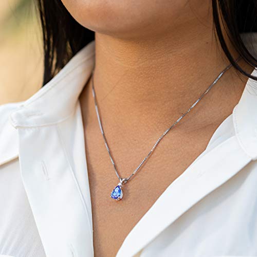 Peora Genuine Tanzanite And Diamond Teardrop Pendant For Women 14K White Gold, 2.30 Carats Total Pear Shape 10X7Mm, Aaa Grade #TOP4