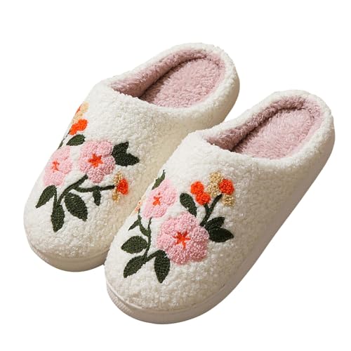 Generisch Pantuflas de invierno para mujer, pantuflas de felpa, lindas de dibujos animados, zapatillas cálidas, cómodas, antideslizantes, de fieltro, pantuflas de invierno, para el hogar, adolescentes