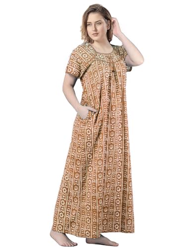 Image of Onekbhalo Women's Cotton Floral Kaftan Nighty Maxi Gown (OK Free Size)