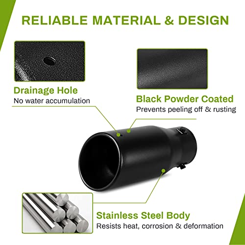 Autosaver88 1.5-2.5 Inch Exhaust Tip, 1.5"-2.5" Inlet 4" Outlet 9" Long Black Powdercoat Exhaust Tip With Clamps And Adapters Fit For 1.5"/1.75"/2.0"/2.25"/2.5" Outer Diameter Tailpipe, Bolt-On #TOP2