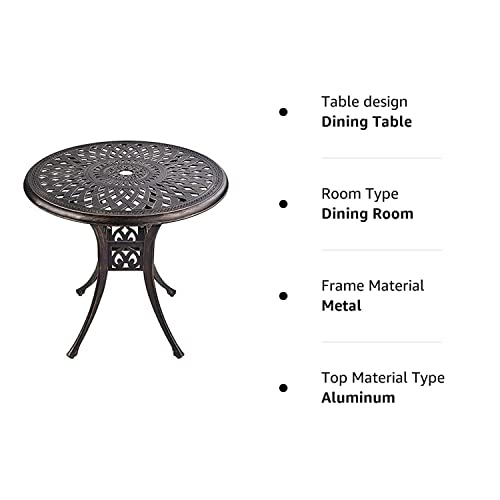Grepatio 31" Round Cast Aluminum Dining Table, Compact Bistro Table With Umbrella Hole Conversation Table, Antique Bronze #TOP7