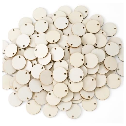 OIIKI 150pcs Unfinished Wood Circle for Crafts, 1 Inch Blank Hanging Wooden Discs with Holes, Natural Wood Circles Disc Cutout for Signs DIY Crafts Decoration- Wood Color