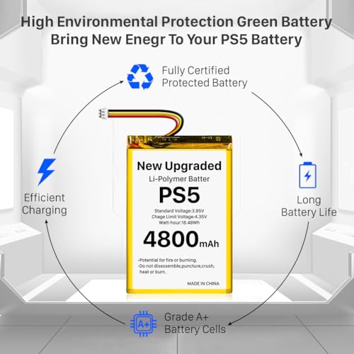 Opakowanie 2 sztuk baterii do kontrolera PS5, [Ulepszona] 4800 mAh LIP1708 litowo-jonowa bateria zamienna do kontrolera Sony Playstation 5 Dualsense CFI-ZCT1W, zastępuje pakiet baterii PS5 LIP1708 z
