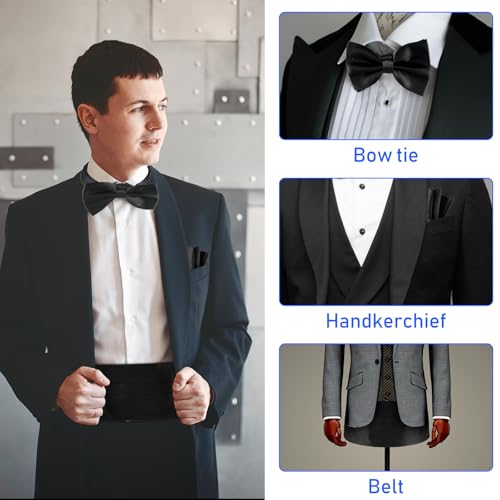 Set de corbata de moño y fajín para hombre negro miniatura 4