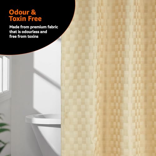 Image of Amazon Basics Shower Curtain 5 Feet | PVC-Free, No Plastic Smell | Machine Washable Fabric | Cream | 6ft Wide | 12 Hooks -180 CM X 150 CM
