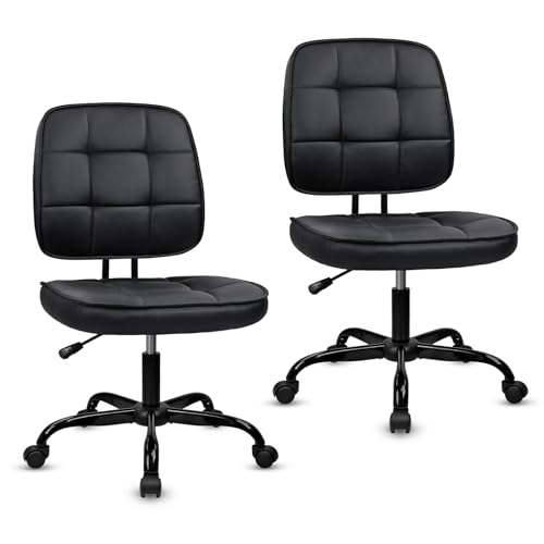 Image of CLATINA Home Office Chair No Arms with Wheels, Armless Small Leather Ergonomic Low Back Desk Chairs Adjustable Height 360 Swivel Rolling Computer Task Chair for Work Conference Room, Black, 2 Pack