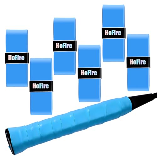 HoFire Tennis Racket Grip Tape - 6-Pack Dry Tennis Overgrip Grip Tape - Ultra Absorbent Dry Feel Tennis Grip Tape for Tennis, Pickleball - Enhance Your Racquet with Durable Tennis Grip (6-Pack Blue)