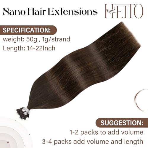 Hetto Nano Hair Extensions Real Human Hair Brown, Invisible Nano Beads Hair Extension - Image 2