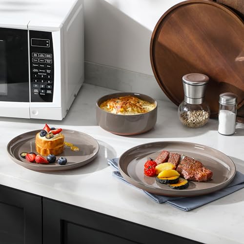MALACASA Geschirrset 6 Personen, TARA 18-teiliges Modernes Steingut Geschirr Set - Schüssel- und Teller Set, Tafelservice Kombiservice mit je 6 Speiseteller, Dessertteller und Müslischalen - Braun