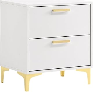 MAKLAINE 2-Drawer Contemporary Wood Nightstand with Metal Base in White