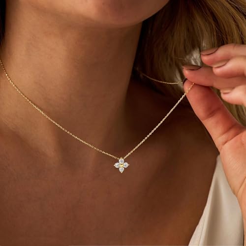 Image of Gold Silver Necklace for Women, Dainty Cubic Zirconia Pendant
