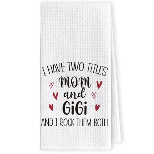 LKETW Gigi Gifts Kitchen Towels - Best Grandma Gifts for Christmas from Grandkids Hand Towel for Bathroom, I Have Two Titles Mom and Gigi Hand Tea Towel for Bathroom Kitchen, 16x24inch