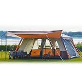 KTT Extra Large Tent 12 Person,Family Cabin Tents,Awning,2 Rooms,4 Doors and 4 Windows with Mesh,Straight Wall,Waterproof,Double Layer,Big Tent for Outdoor,Picnic,Camping,Family Gathering(Brown)