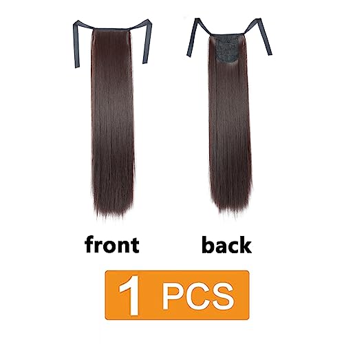 prinfantasy 22 inch Hair Extensions Long Straight Ponytail Wrap Around Synthetic Halo Hair Extensions Pony Tail Hairpiece for Brown,GBMW034 - Image 2