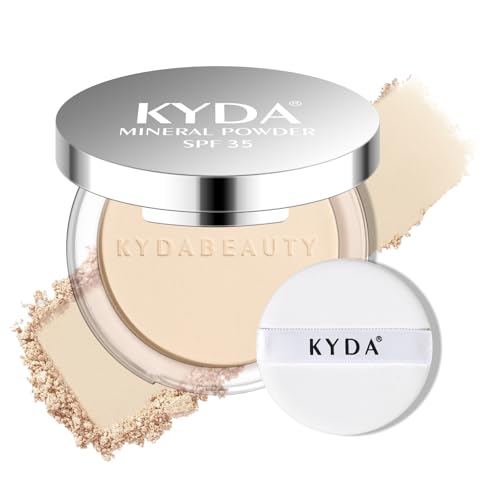 KYDA Mineral Powder, SPF 35, 4-in-1 Mineral Pressed Powder Foundation with Concealer and Setting, Matte Weightless Pressed Foundation, Light to Medium Coverage, FAIR IVORY